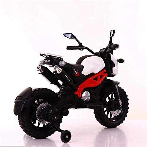 2V Battery Operated Ride on Bike for Kids with Music and Lights, White-Red for 2 to 8 Year