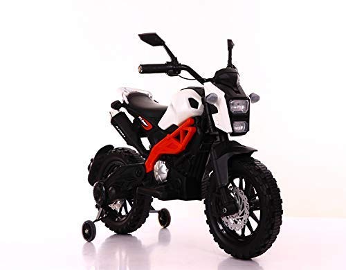 2V Battery Operated Ride on Bike for Kids with Music and Lights, White-Red for 2 to 8 Year