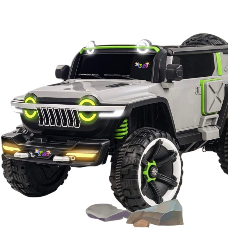 Studio 7 4x4 Rechargeable Battery Operated Monster Jeep Ride On Kids Jeep with Light, Music, Rechargeable Battery Operated Jeep for Kids Drive (Grey)